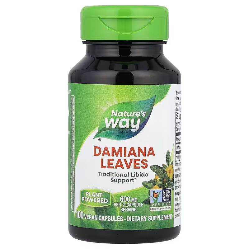 Листя даміани, Nature's Way Damiana Leaves, 600 мг, 100 вегетаріанських капсул