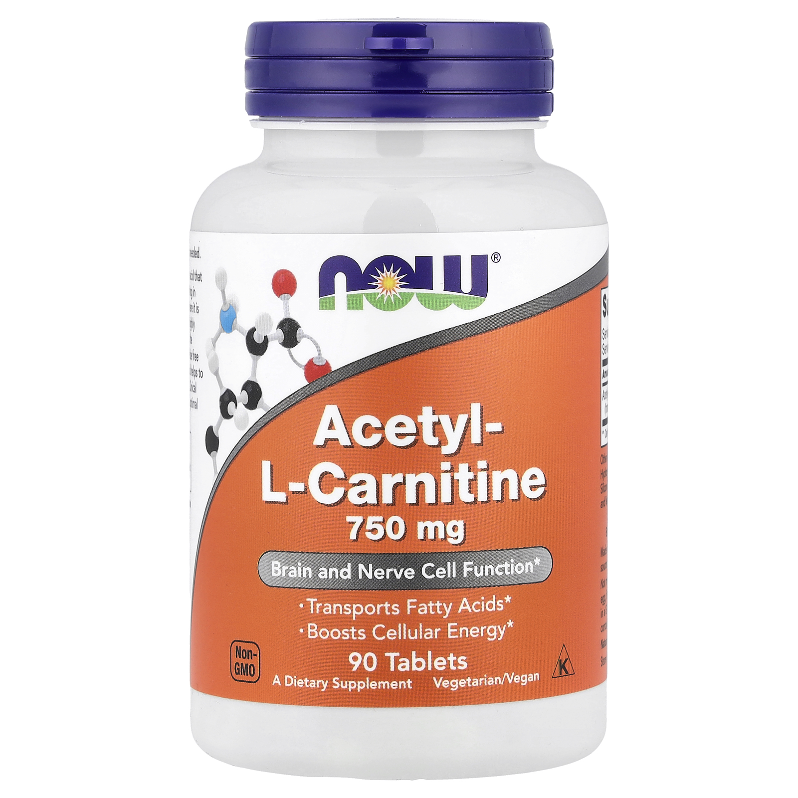 Ацетил-L-карнітин, Now Foods Acetyl-L-Carnitine, 750 мг, 90 таблеток