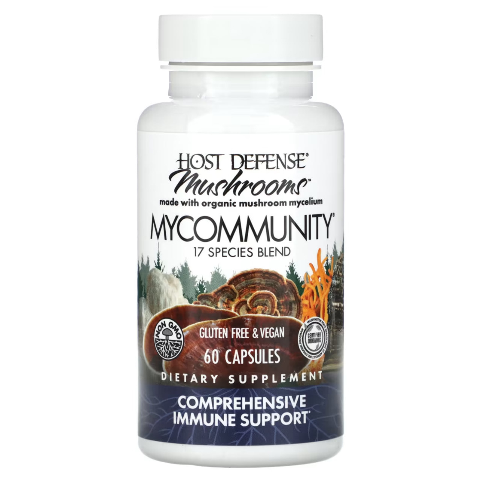 Комплекс грибів для підтримки імунітету, Fungi Perfecti MyCommunity A 17 Species Multi Mushroom Complex, 60 вегетаріанських капсул