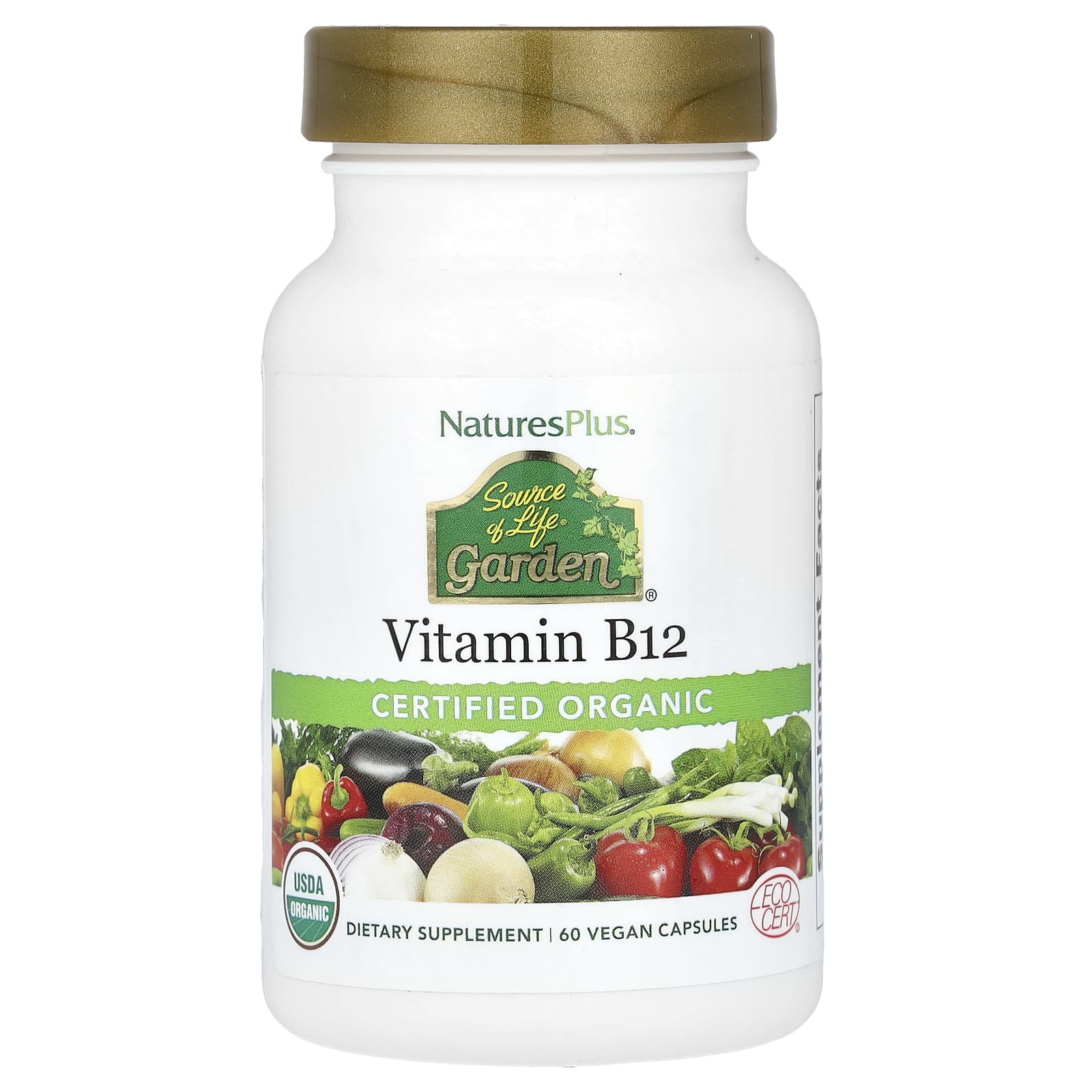 Вітамін B12, Natures Plus Certified Organic Vitamin B12, 60 вегетаріанських капсул