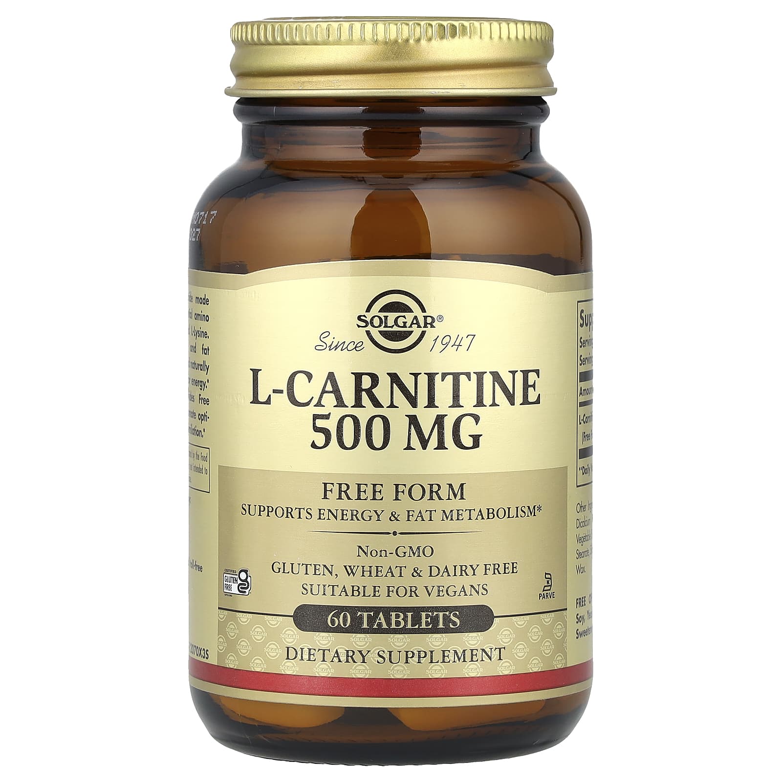 L-Карнітин, Solgar L-Carnitine Free Form, 500 мг, 60 таблеток