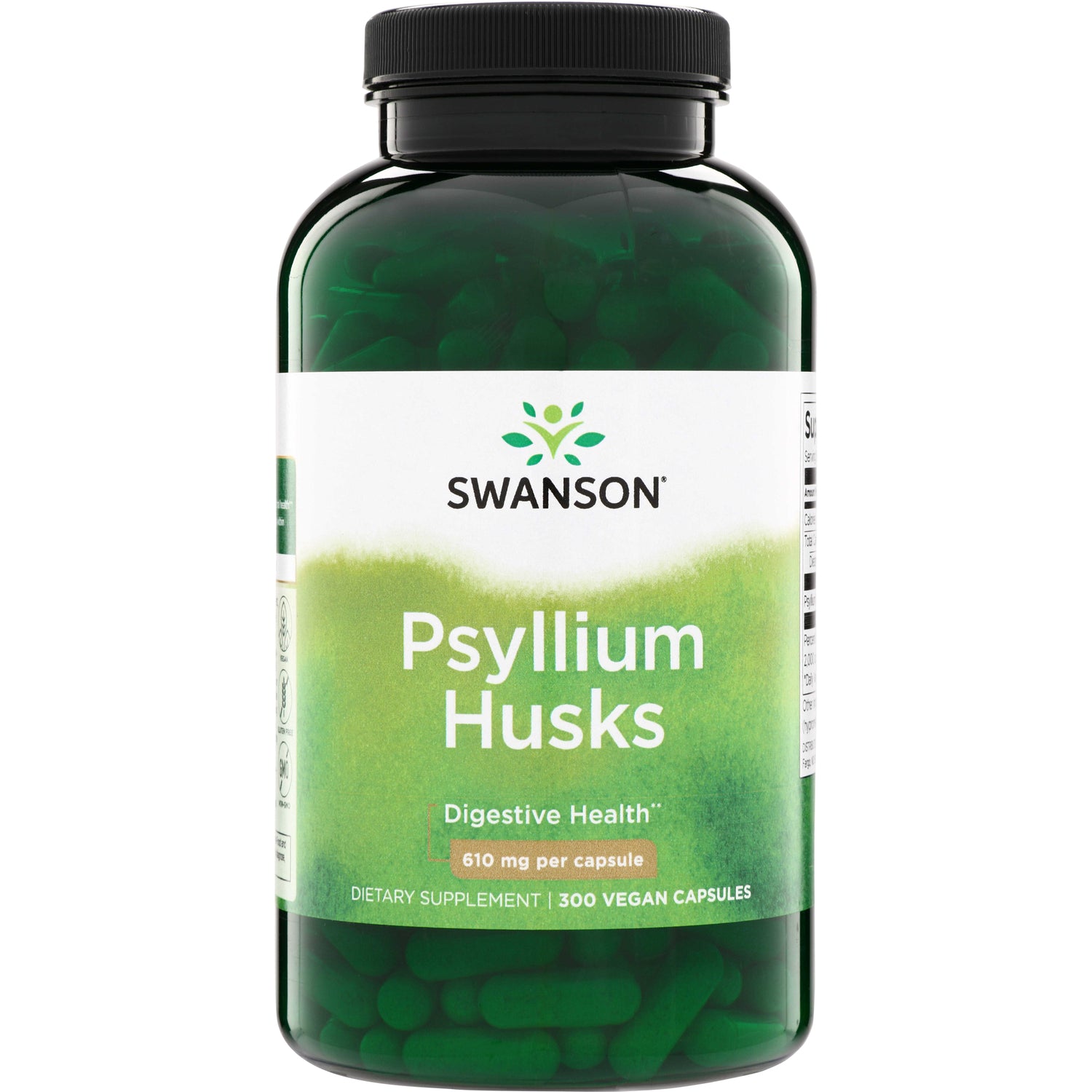 Лушпиння насіння подорожника, Swanson Psyllium Husks, 610 мг, 300 вегетаріанських капсул