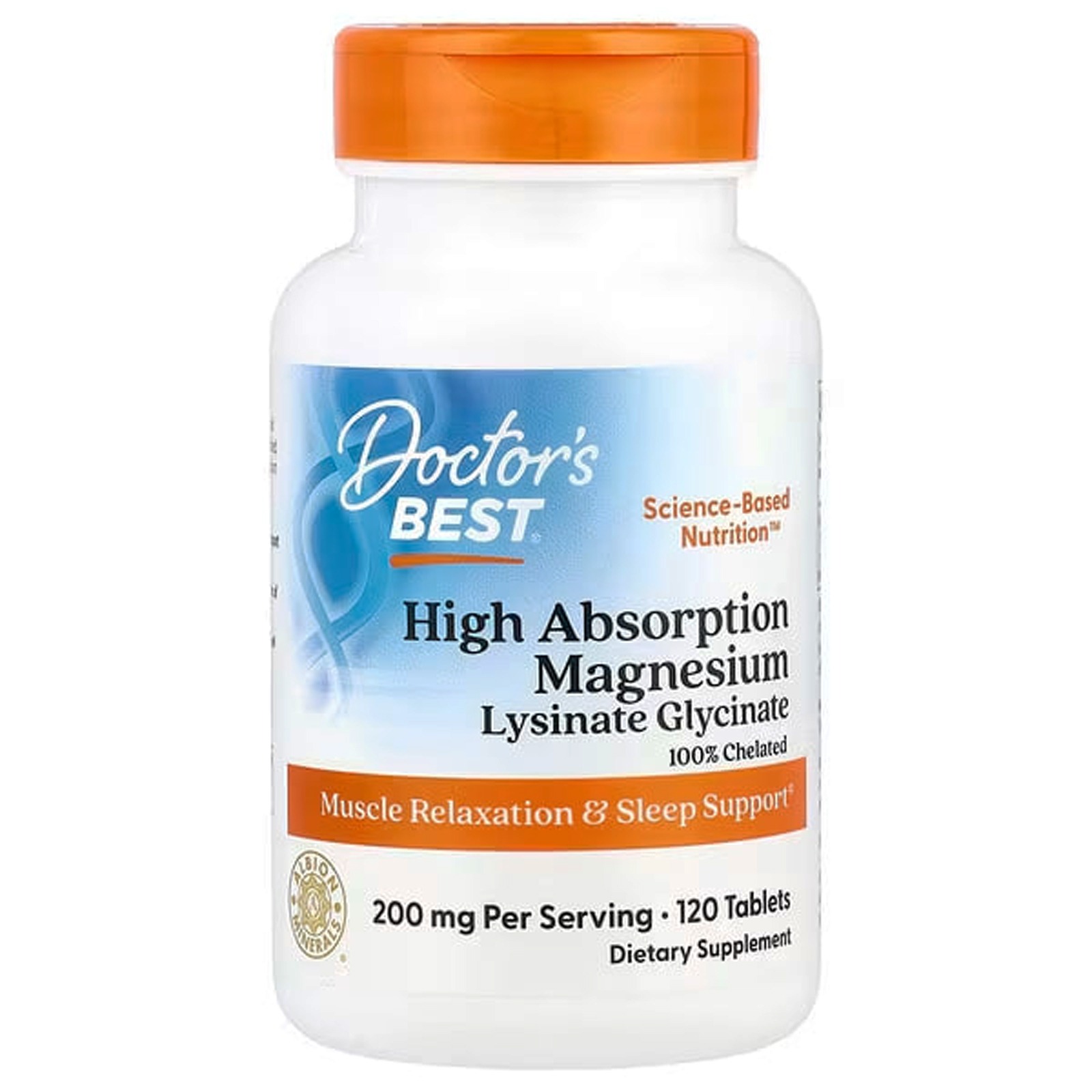Магній хелат, Magnesium Chelated, Doctor's Best, з мінералами Albion, 200 мг, 120 веганських таблеток (100 мг у таблетці)