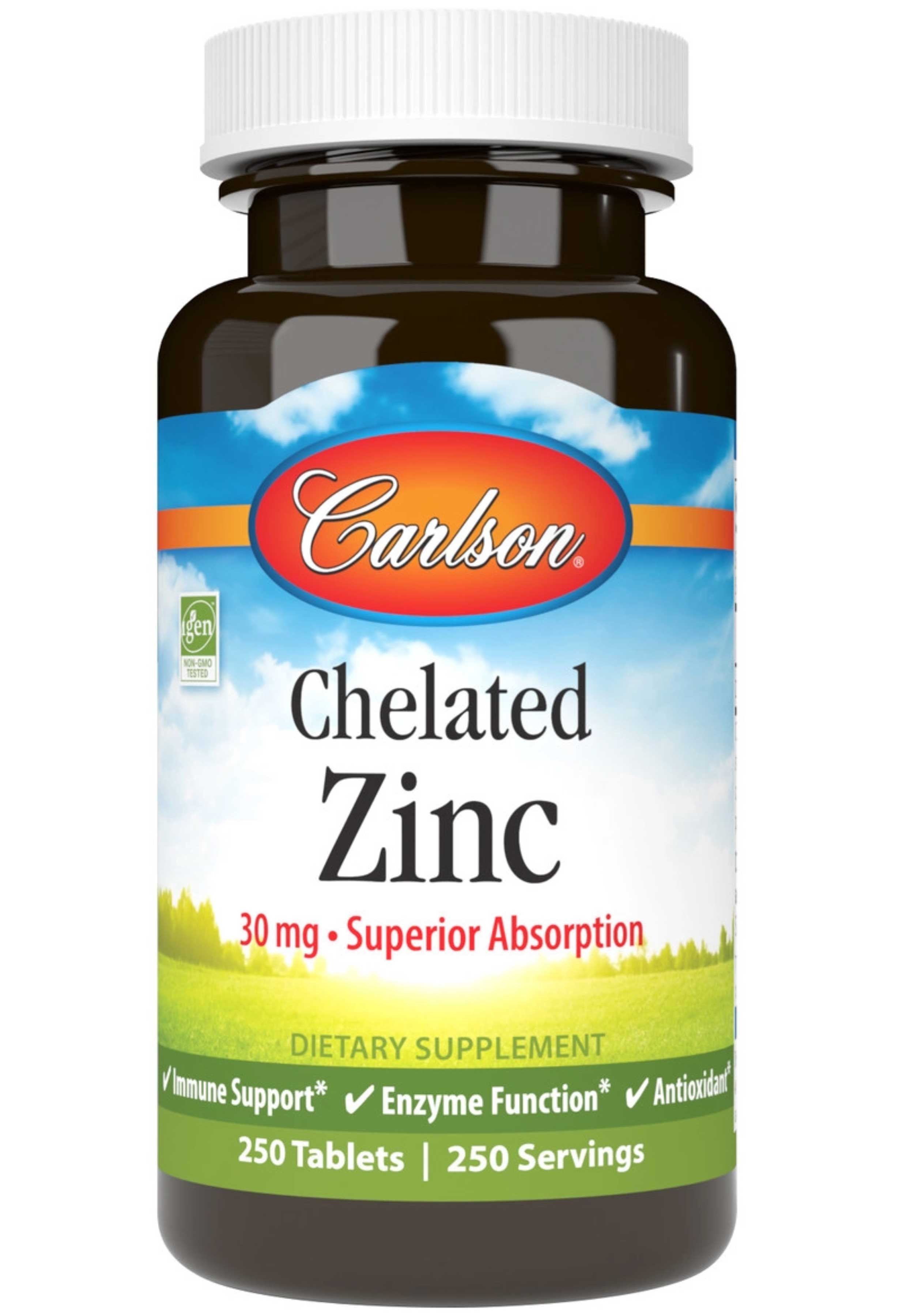 Цинк хелатний, Carlson Labs Chelated Zinc, 30 мг, 250 таблеток
