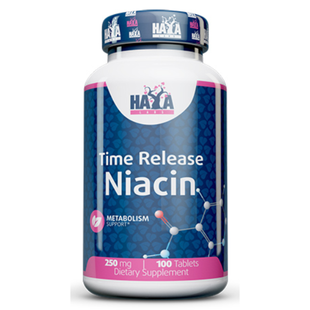 Ніацин (вітамін B3), Haya Labs Niacin Time Release, 250 мг, 100 таблеток з уповільненим вивільненням