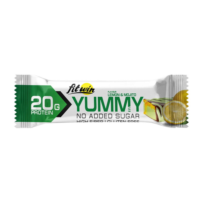 Протеїновий батончик без цукру, FitWin Yummy Bar No Sugar Added, 55 г (Лимон, Мохіто)