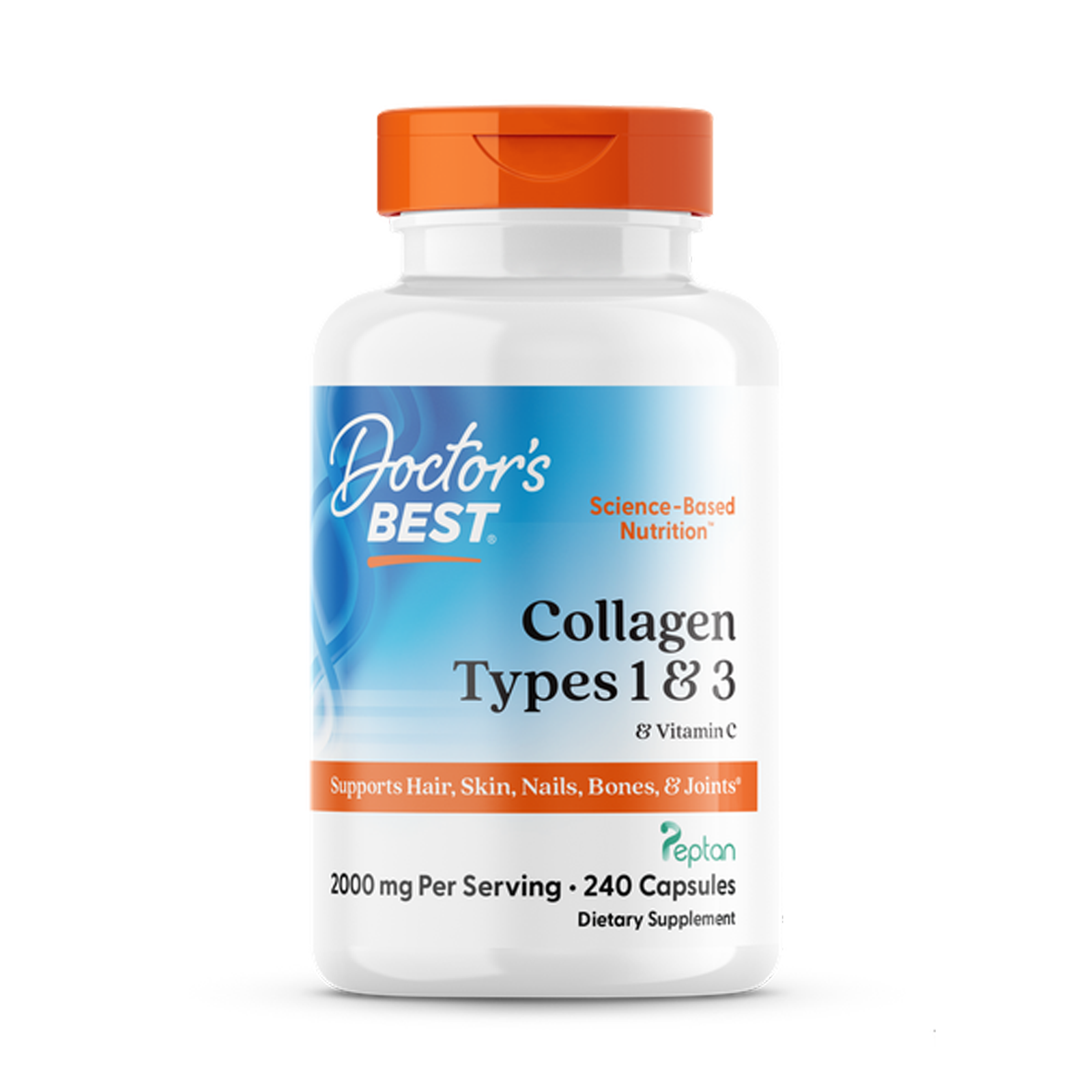 Колаген 1 та 3 типу, Doctor's Best Collagen Types 1 and 3 with Peptan, 500 мг, 240 капсул
