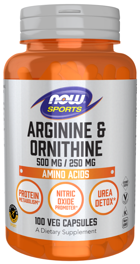 Аргінін та орнітин, Now Foods Arginine & Ornithine, 500 мг, 100 вегетаріанських капсул