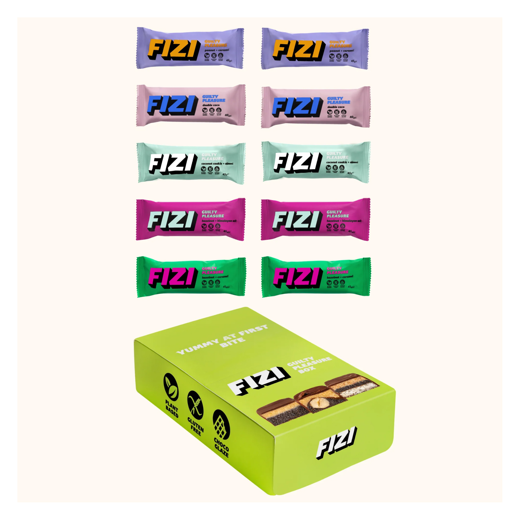 Батончики, FIZI Guilty Pleasure Box, 10 шт. по 45 г.