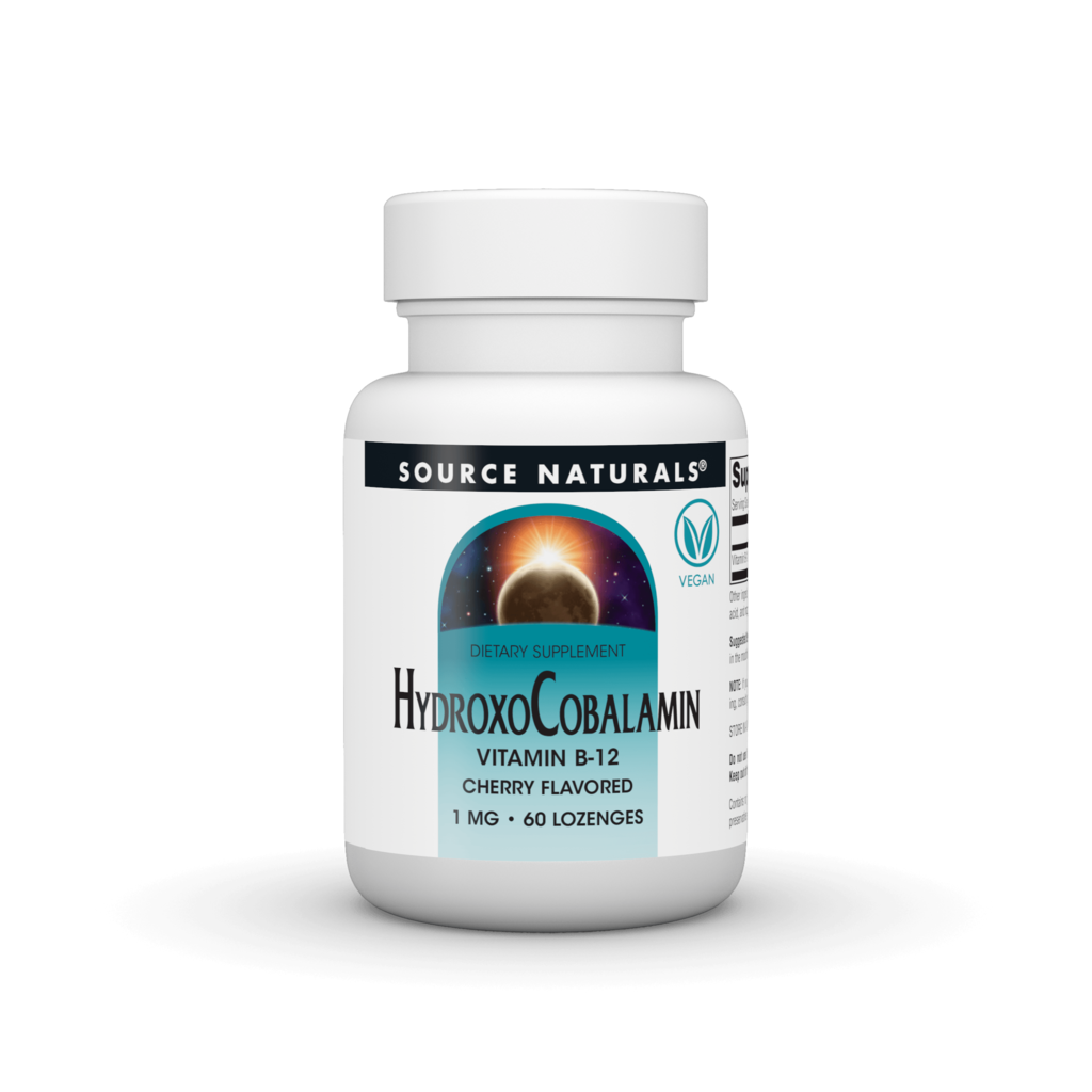 Вітамін B12, 1 мг, Гідроксокобаламін, смак вишні, Hydroxocobalamin, Source Naturals, 60 таблеток