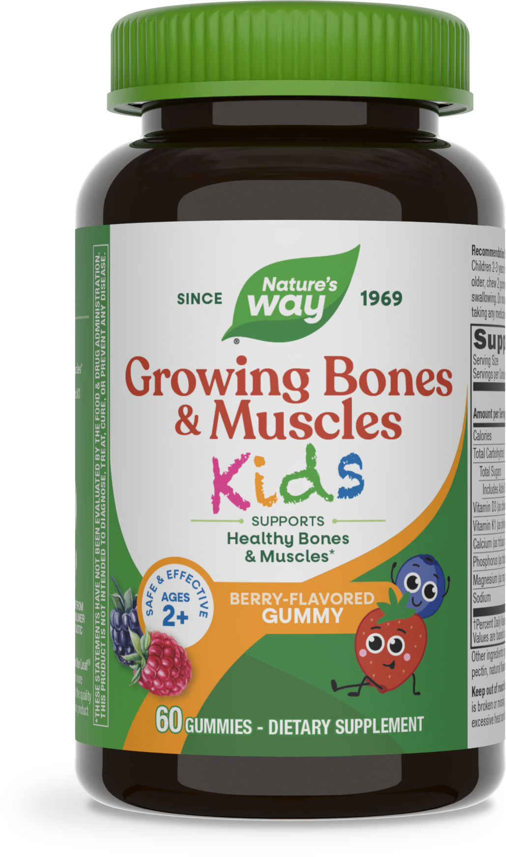 Формула для росту кісток і м'язів для дітей, Nature's Way Kids Growing Bones & Muscles, 60 жувальних цукерок (лісова ягода)