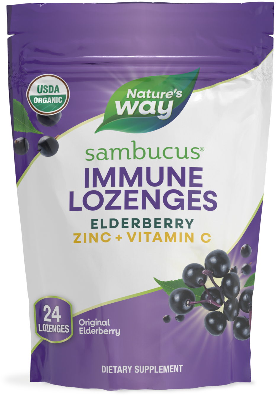 Льодяники з бузиною та цинком для імунітету, Nature's Way Sambucus Elderberry Immune Lozenges, 24 пастилки