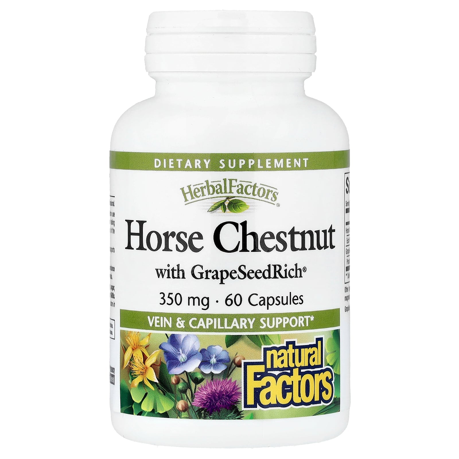 Кінський каштан з виноградними кісточками, 350 мг, HerbalFactors, Horse Chestnut with GrapeSeedRich, Natural Factors, 60 капсул