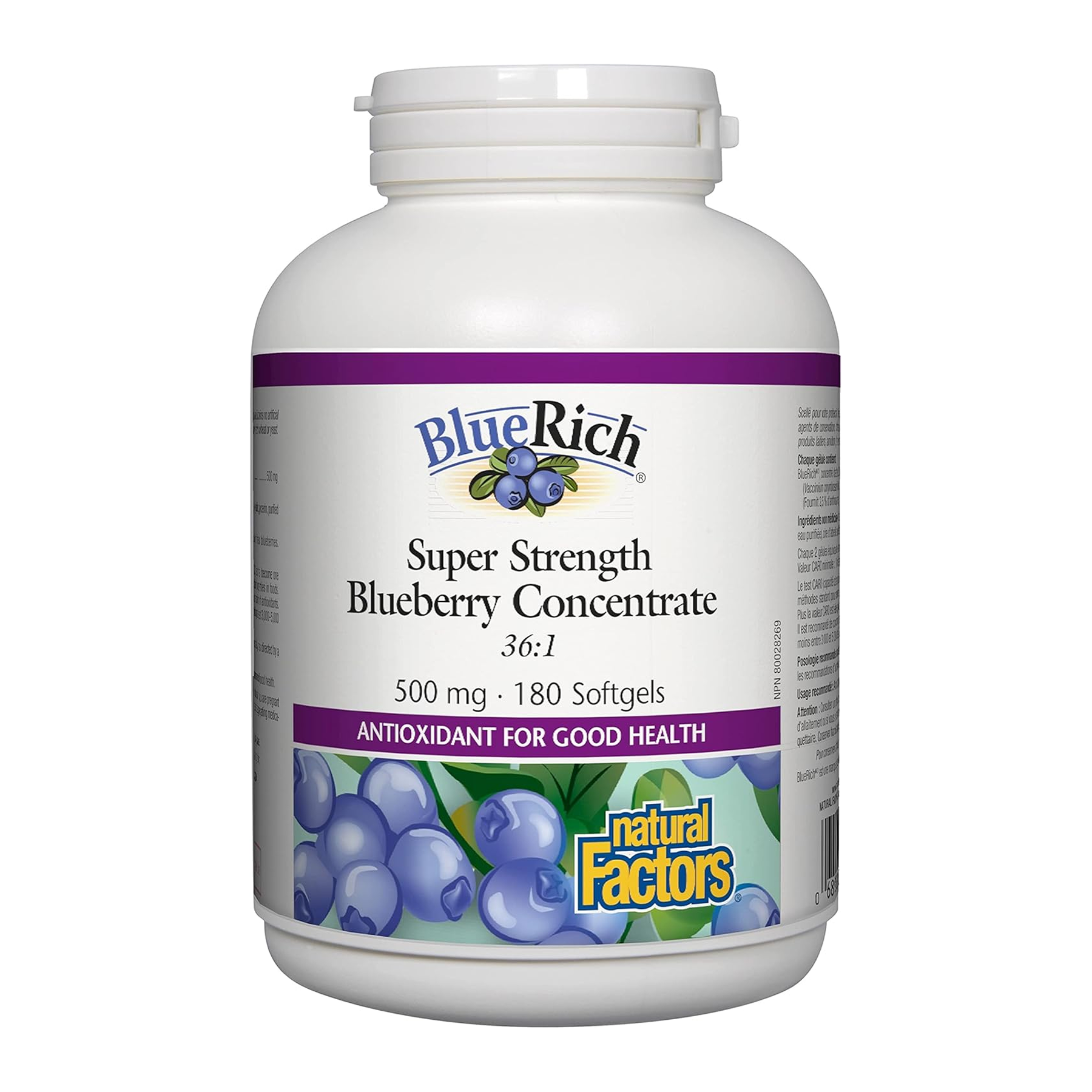 Екстракт лохини, Natural Factors BlueRich, 500 мг, 180 м'яких капсул