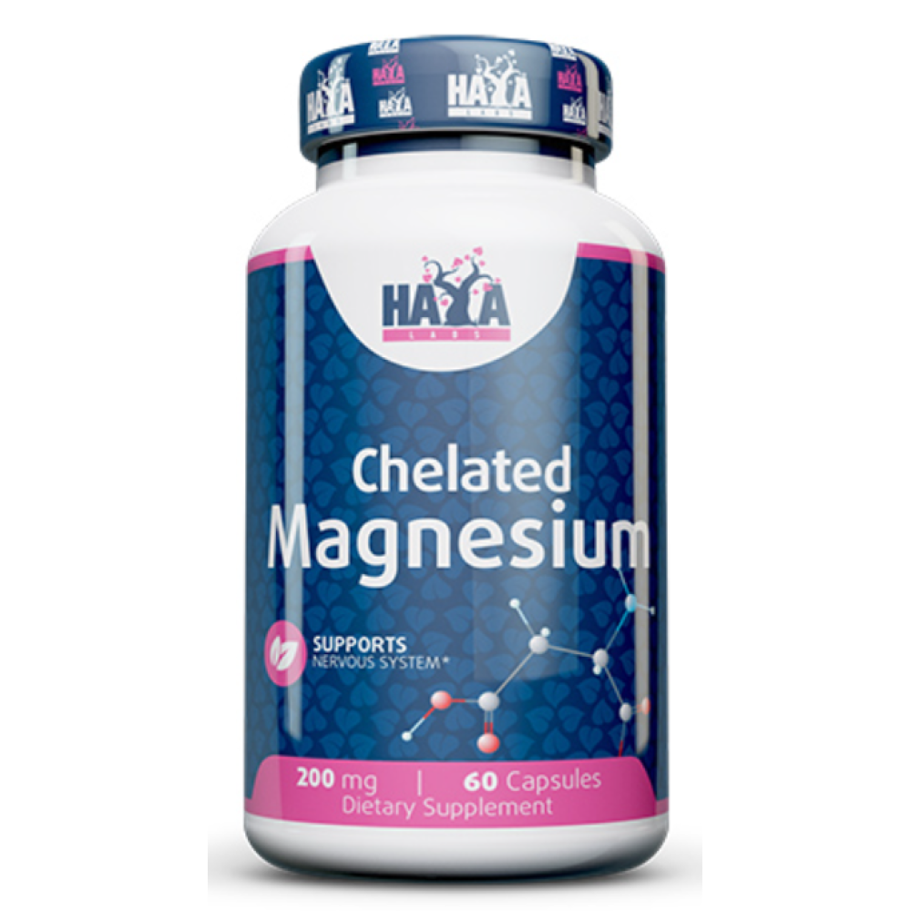 Хелатний магній, Haya Labs Chelated Magnesium, 200 мг, 60 капсул