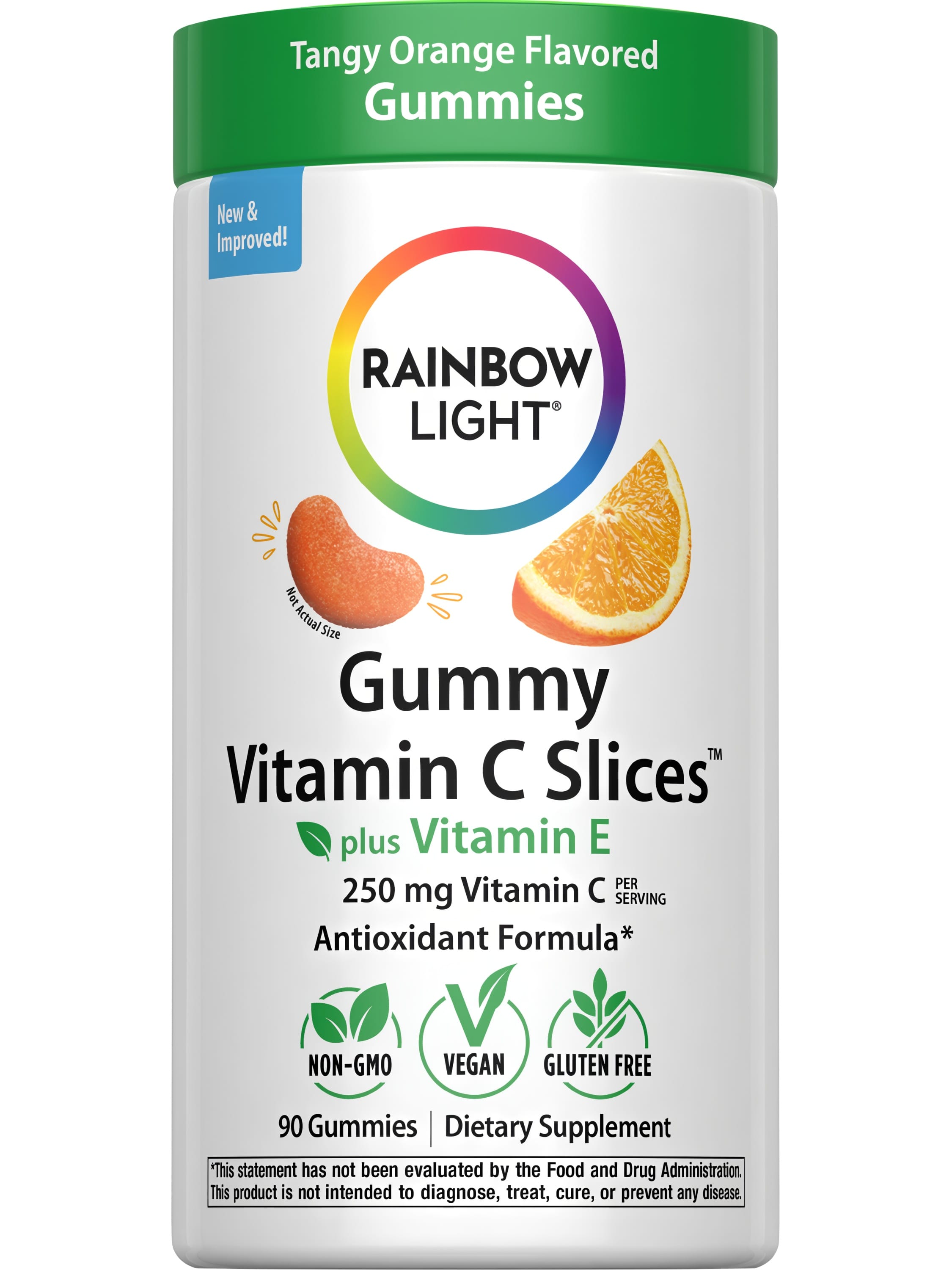 Вітамін С, дольки з терпким апельсиновим смаком, Gummy Vitamin C Slices, Tangy Orange Flavor, Rainbow Light, 90 жувальних цукерок