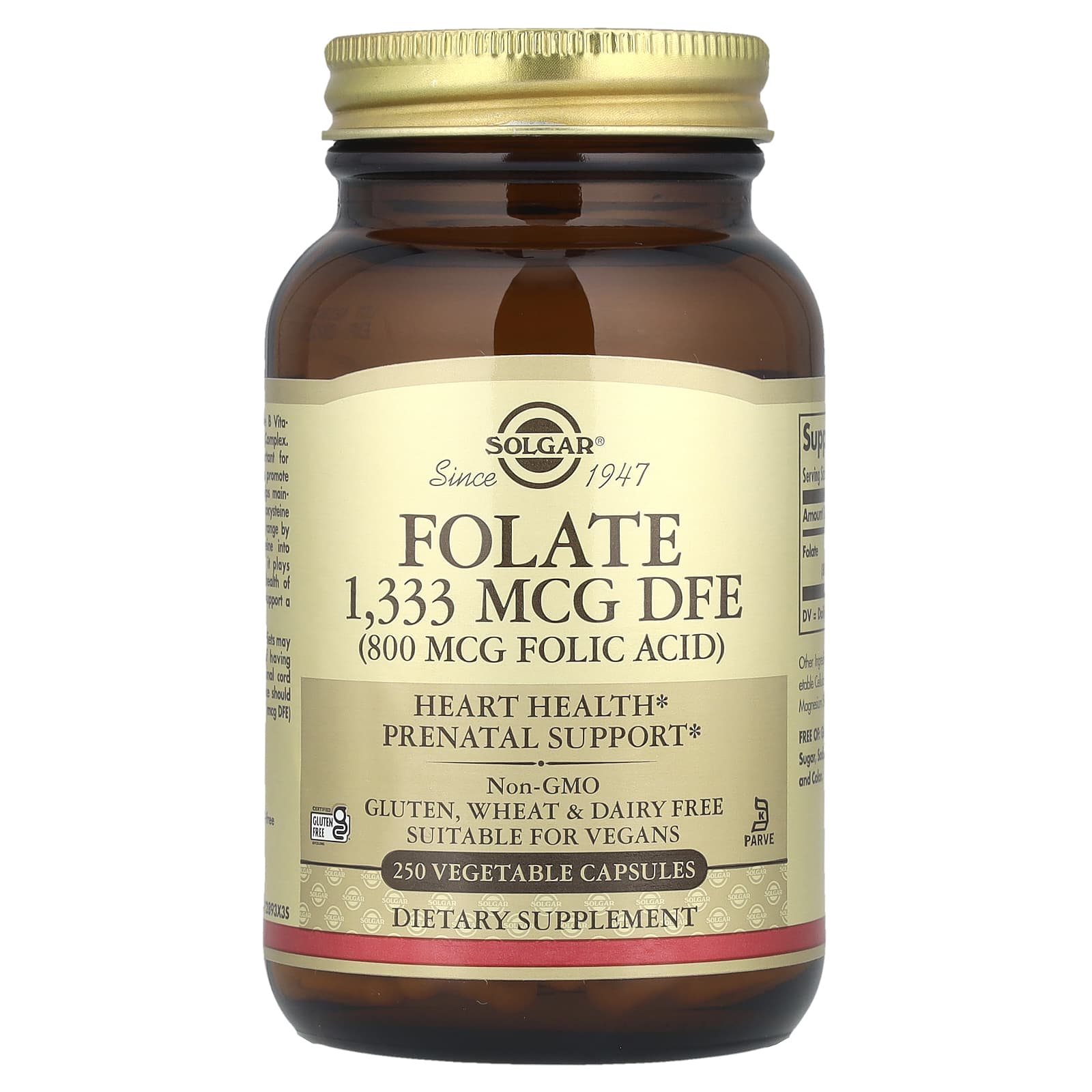 Фолат (вітамін B9), Solgar Folate, 1333 мкг, 250 вегетаріанських капсул