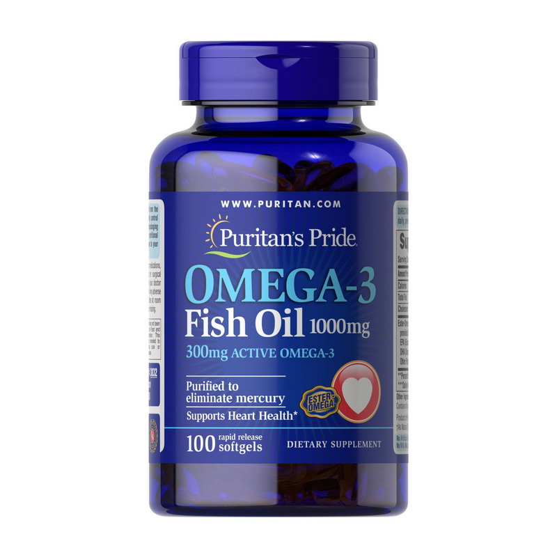 Омега-3 жирні кислоти, Puritan's Pride Omega-3 Fish Oil 1000 mg, 100 м'яких капсул