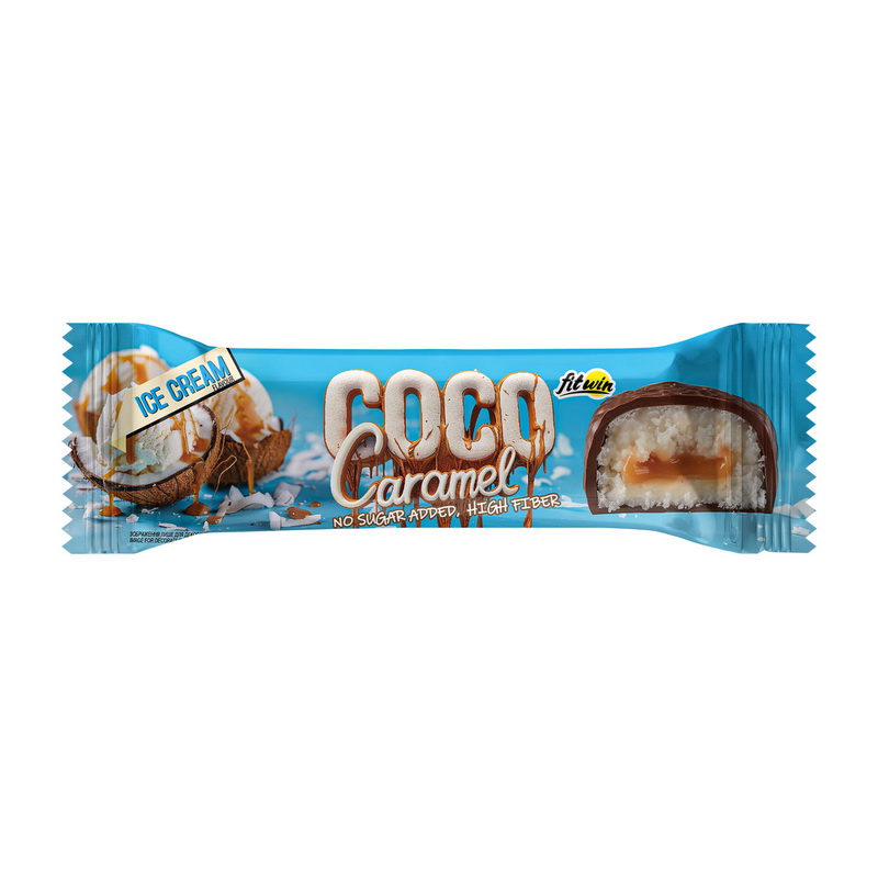 Протеїновий батончик без цукру, FitWin Coco Caramel No Sugar Added, 40 г (Морозиво)
