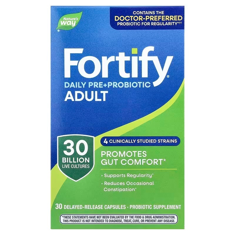 Пробіотики + пребіотики, Fortify, Nature's Way, щоденні, 30 млрд КУО, для дорослих, 30 капсул з відстроченим вивільненням