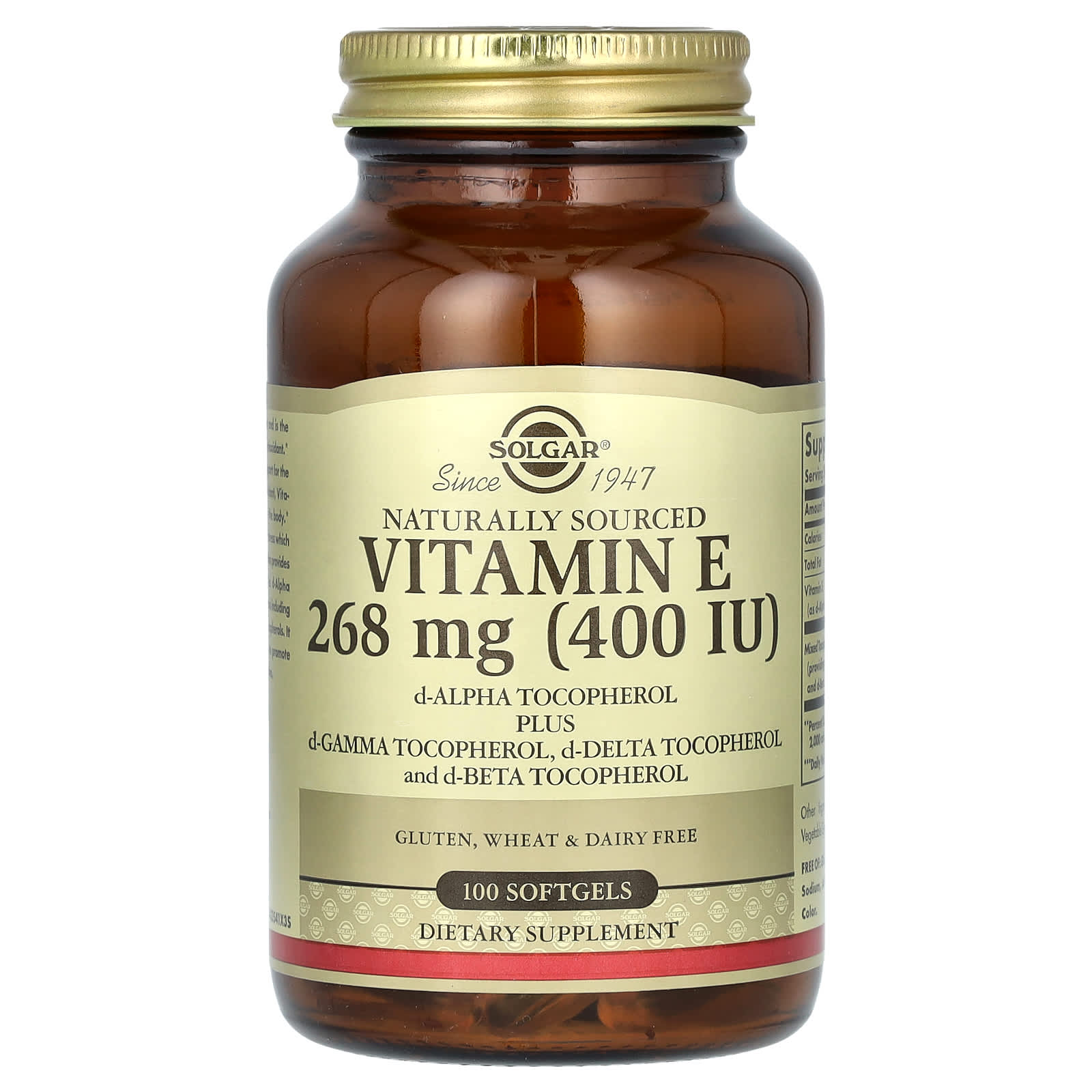 Вітамін Е, Solgar Naturally Sourced Vitamin E, 400 МО, 100 м'яких капсул