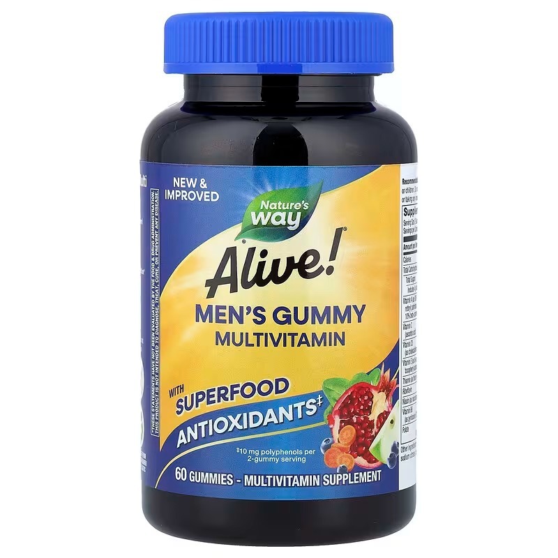 Мультивітаміни для чоловіків, Nature's Way Alive! Men's Gummy Multivitamin, 60 жувальних цукерок (Мультифрукт)