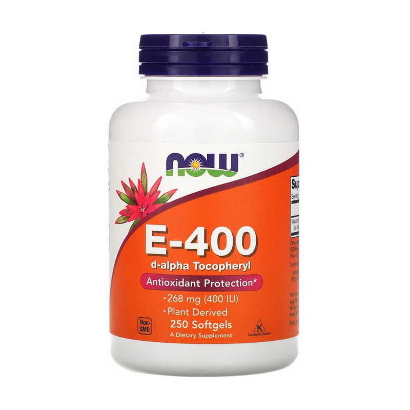 Вітамін E, Now Foods E-400 d-alpha Tocopheryl, 250 м'яких капсул