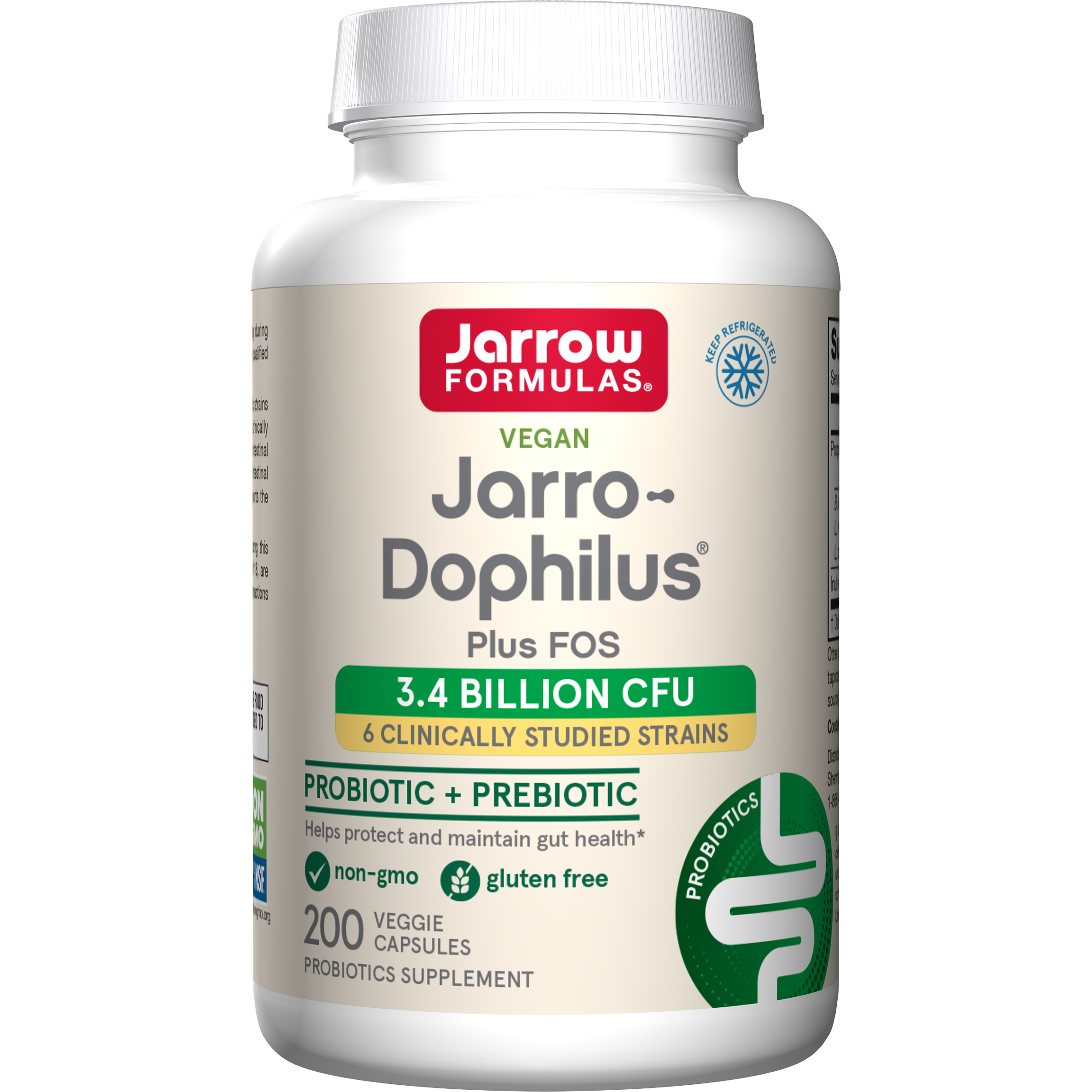 Пробіотики з ФОС, Jarrow Formulas Jarro-Dophilus Plus FOS, 3,4 млрд КУО, 200 вегетаріанських капсул