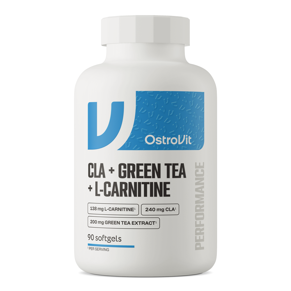 Жироспалювач CLA з зеленим чаєм та L-карнітином, OstroVit CLA + Green Tea + L-Carnitine, 90 капсул