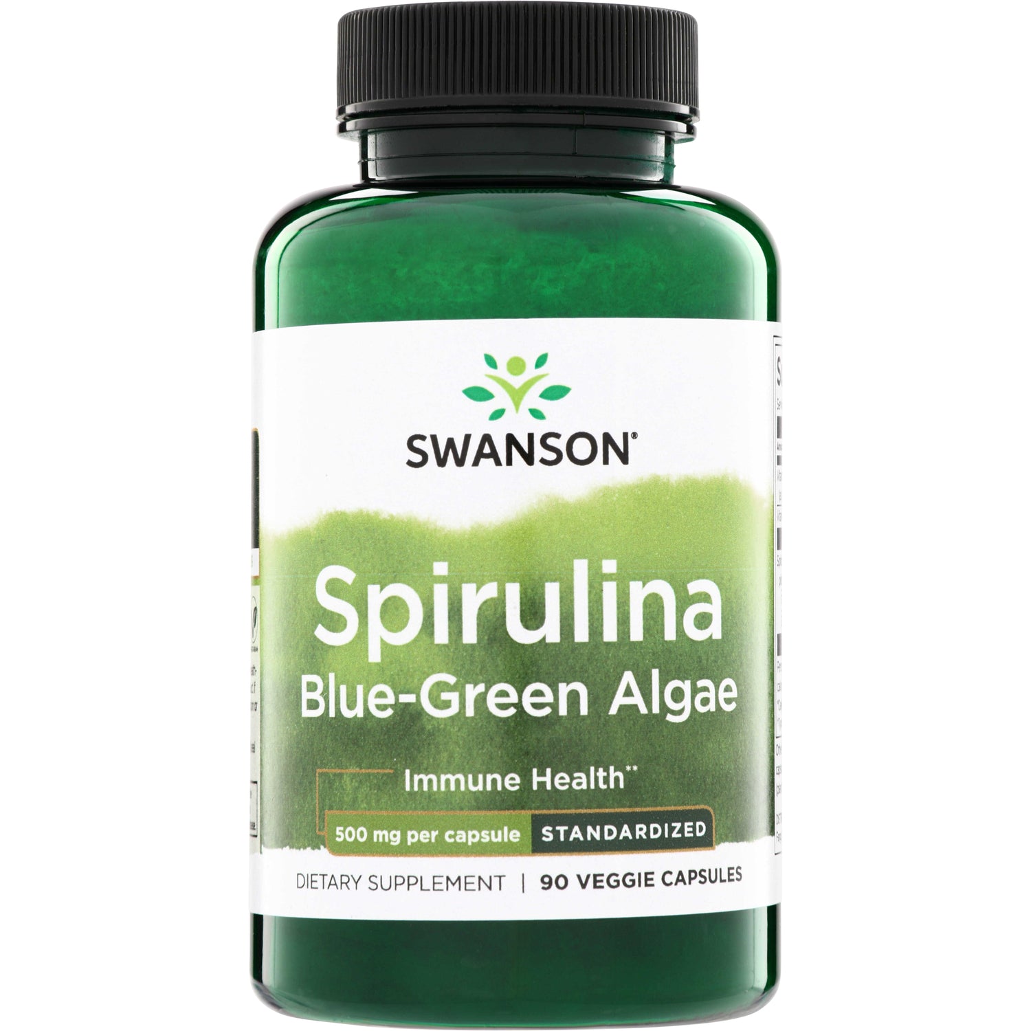 Спіруліна синьо-зелені водорості, Swanson Std Spirulina Blue-Green Algae 10% Phycocyanin, 500 мг, 90 вегетаріанських капсул