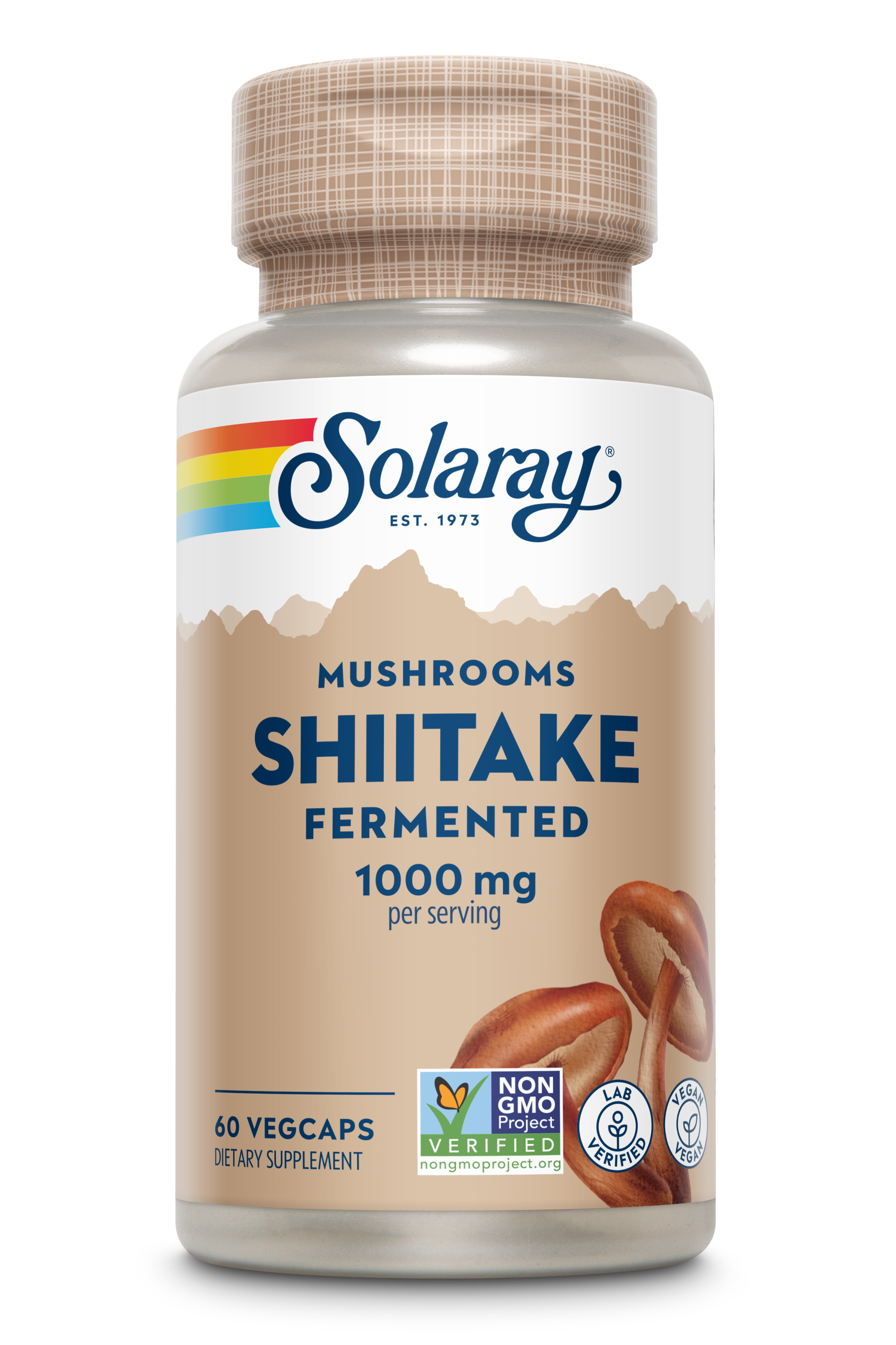 Ферментовані гриби шиїтаке, Solaray Fermented Shiitake Mushroom, 1000 мг, 60 вегетаріанських капсул