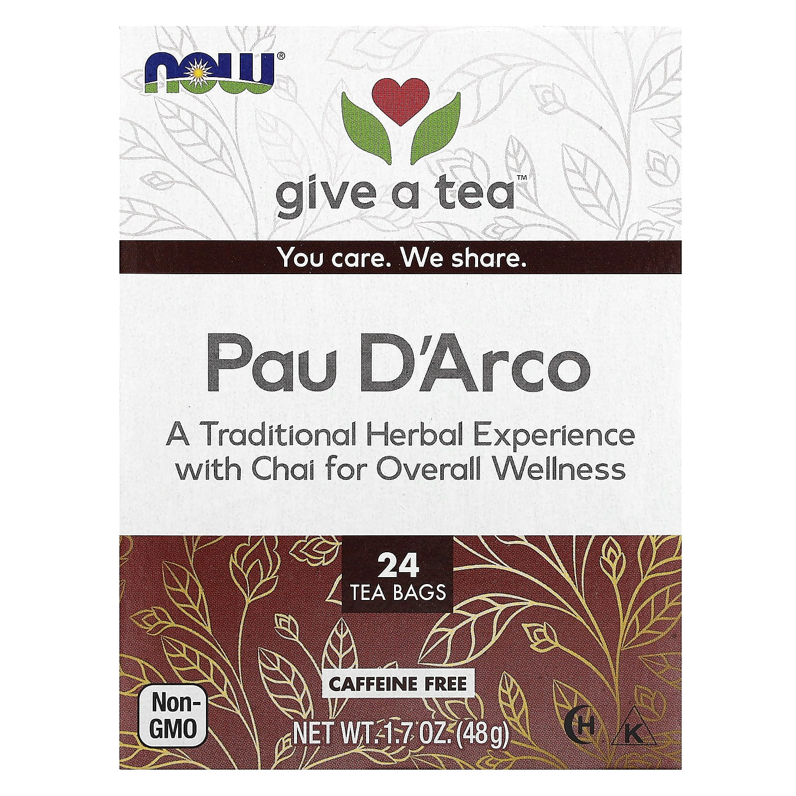 По д'арко, трав'яний чай, Now Foods Real Tea Pau D'Arco, 24 шт.