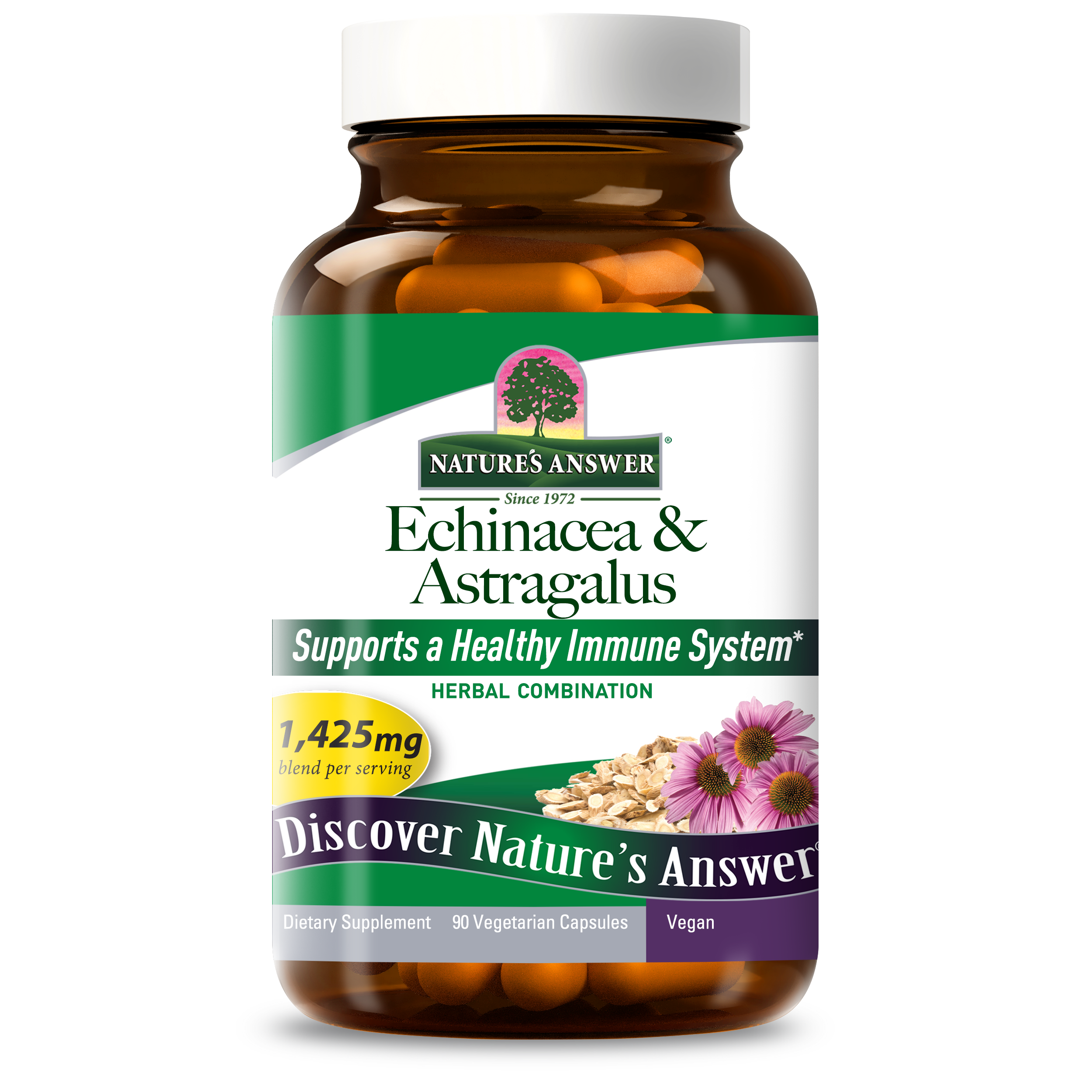 Ехінацея та астрагал, Nature's Answer Echinacea & Astragalus, 90 вегетаріанських капсул