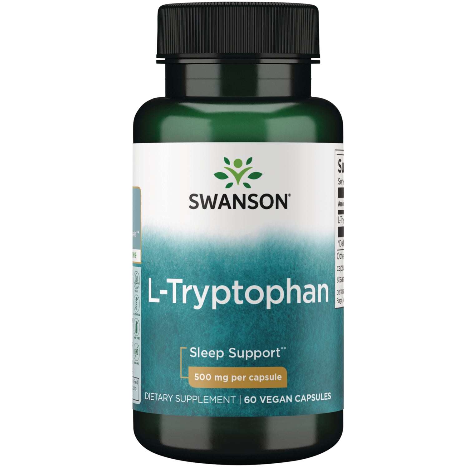 L-триптофан, Swanson L-Tryptophan, 500 мг, 60 веган капсул