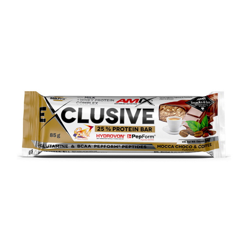 Протеїновий батончик, Amix Exclusive Protein Bar 25%, 85 г (Мокко-шоколад та кава)