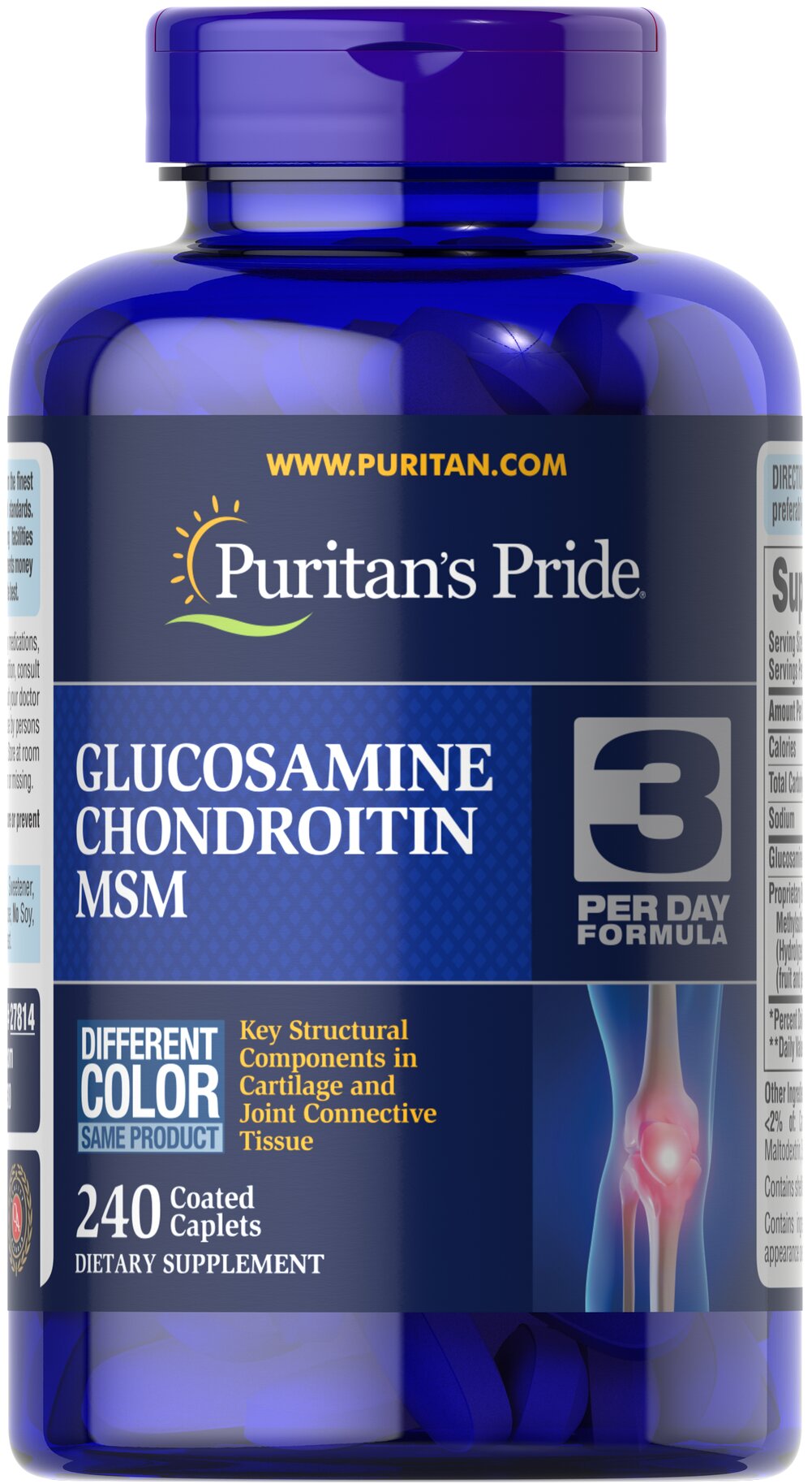 Глюкозамин хондроитин и МСМ, Puritan's Pride Glucosamine, Chondroitin & MSM -3 Per Day Formula, 240 шт.