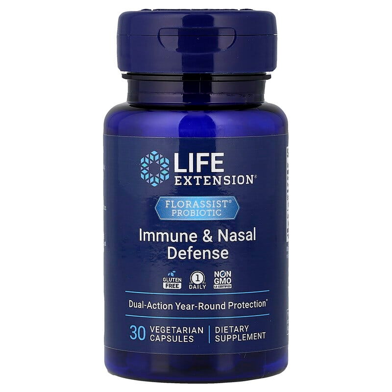 Пробіотики для імунітету та дихальної системи, Life Extension Florassist Probiotic Immune & Nasal Defense, 30 вегетаріанських капсул