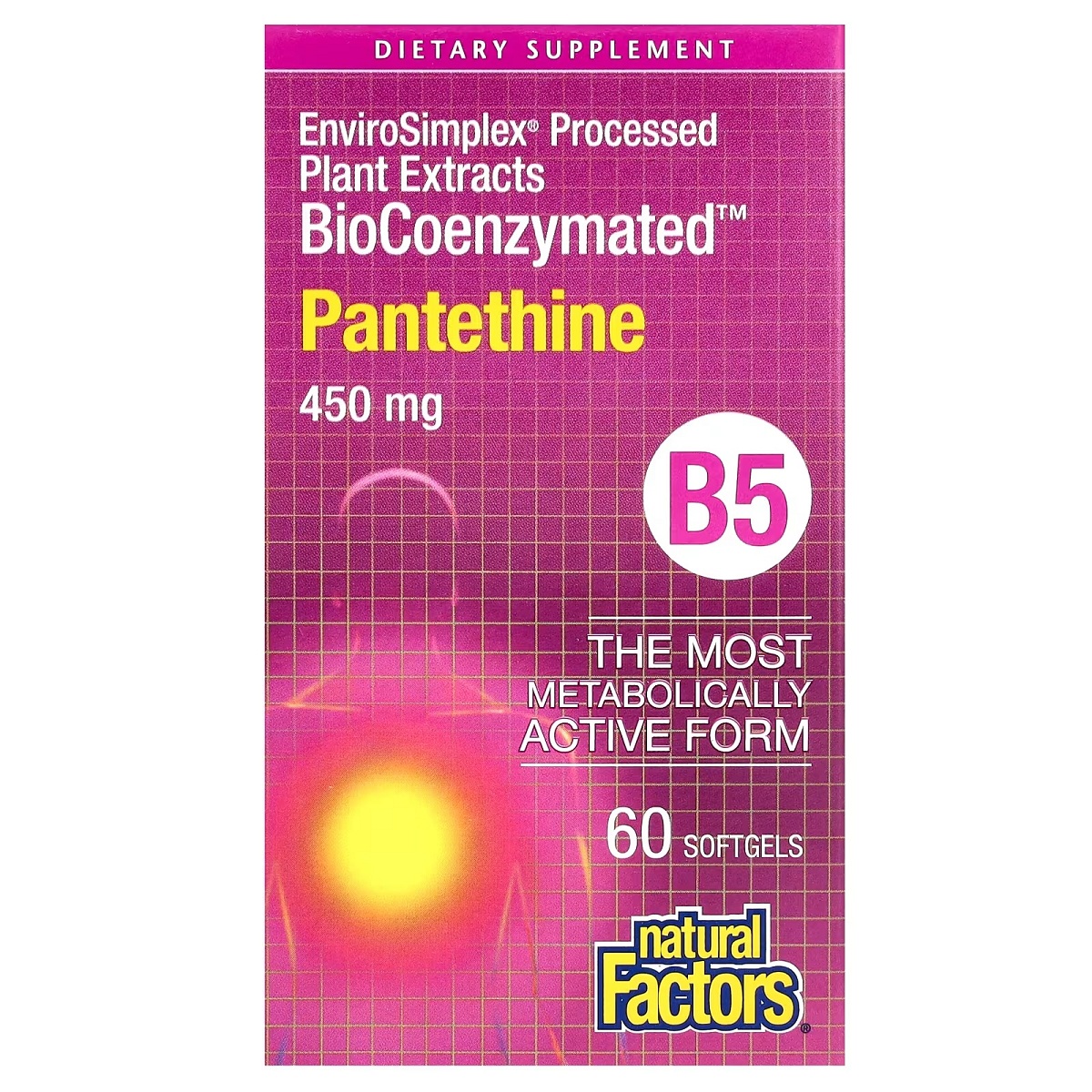 Пантетин, вітамін B5, Natural Factors BioCoenzymated B5 Pantethine, 450 мг, 60 м'яких капсул