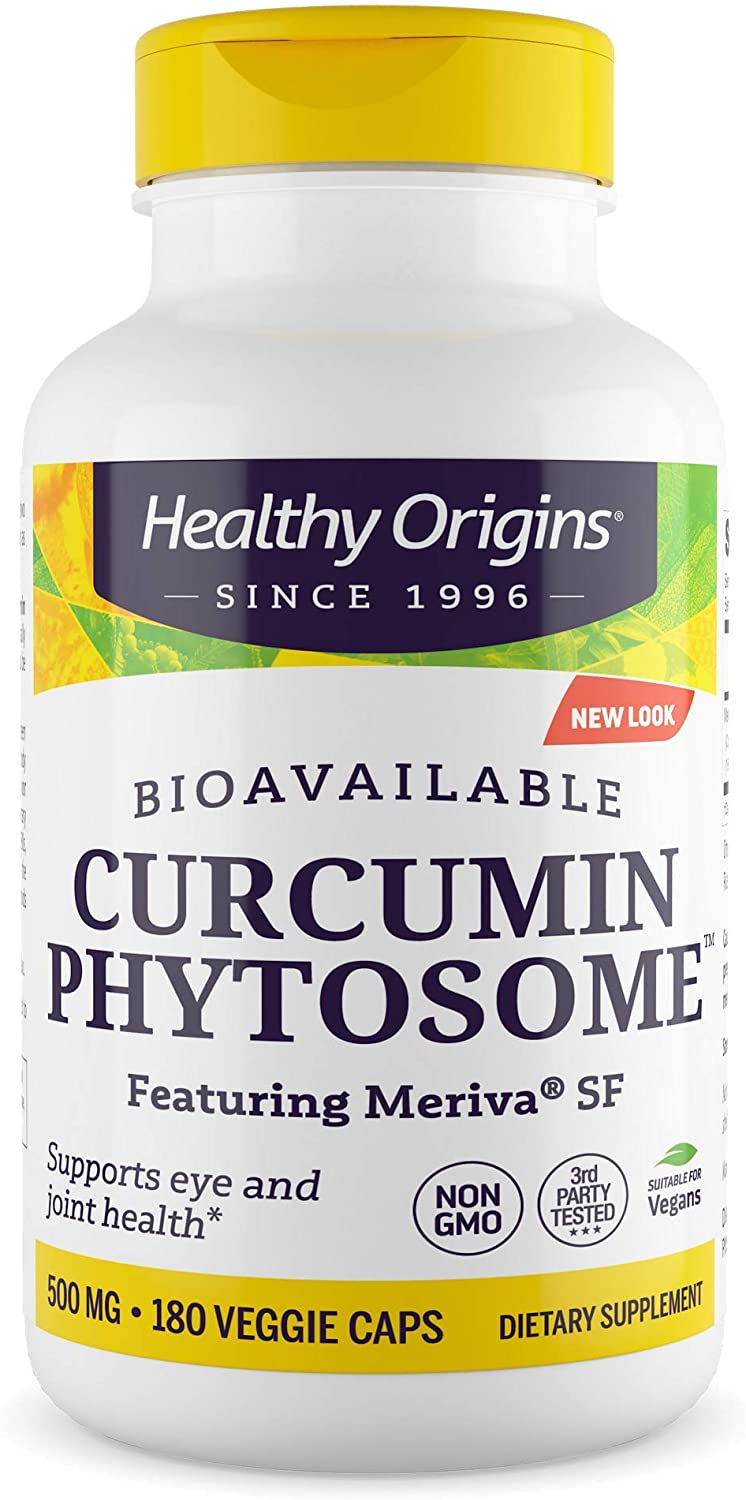 Куркумін, Curcumin Phytosome, Healthy Origins, фітосоми куркуміну за участю Meriva SF, 500 мг, 180 вегетаріанських капсул