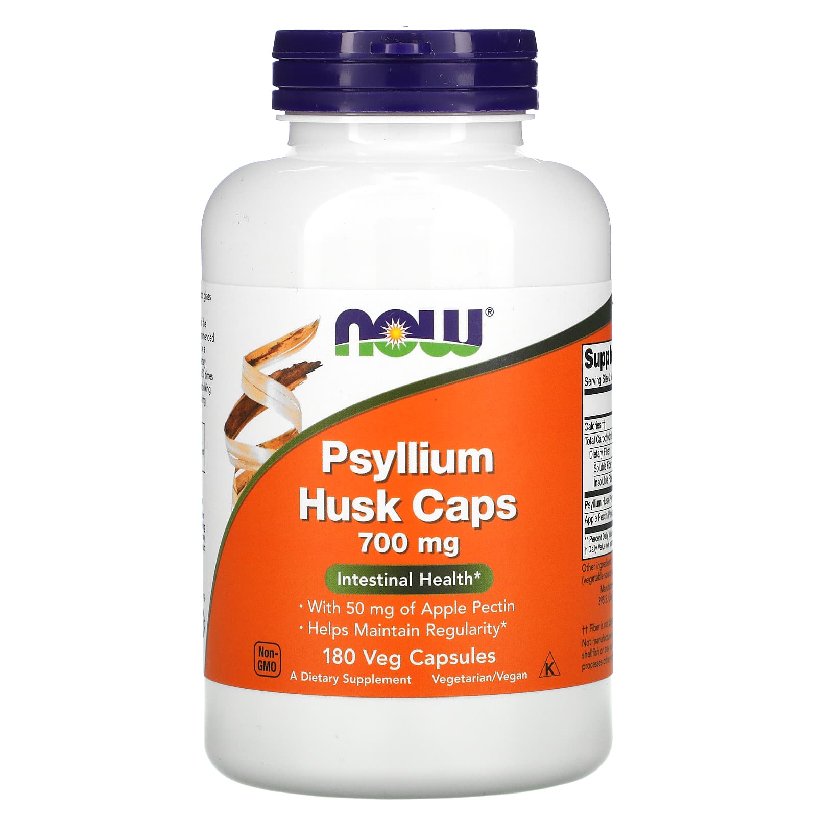 Клітковина подорожника з пектином, Now Foods Psyllium Husk 700 mg + pectin, 180 вегетаріанських капсул