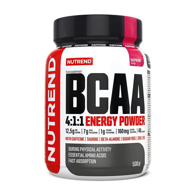 Амінокислоти BCAA для енергії, Nutrend BCAA 4:1:1 Energy Powder, 500 г (Апельсин)