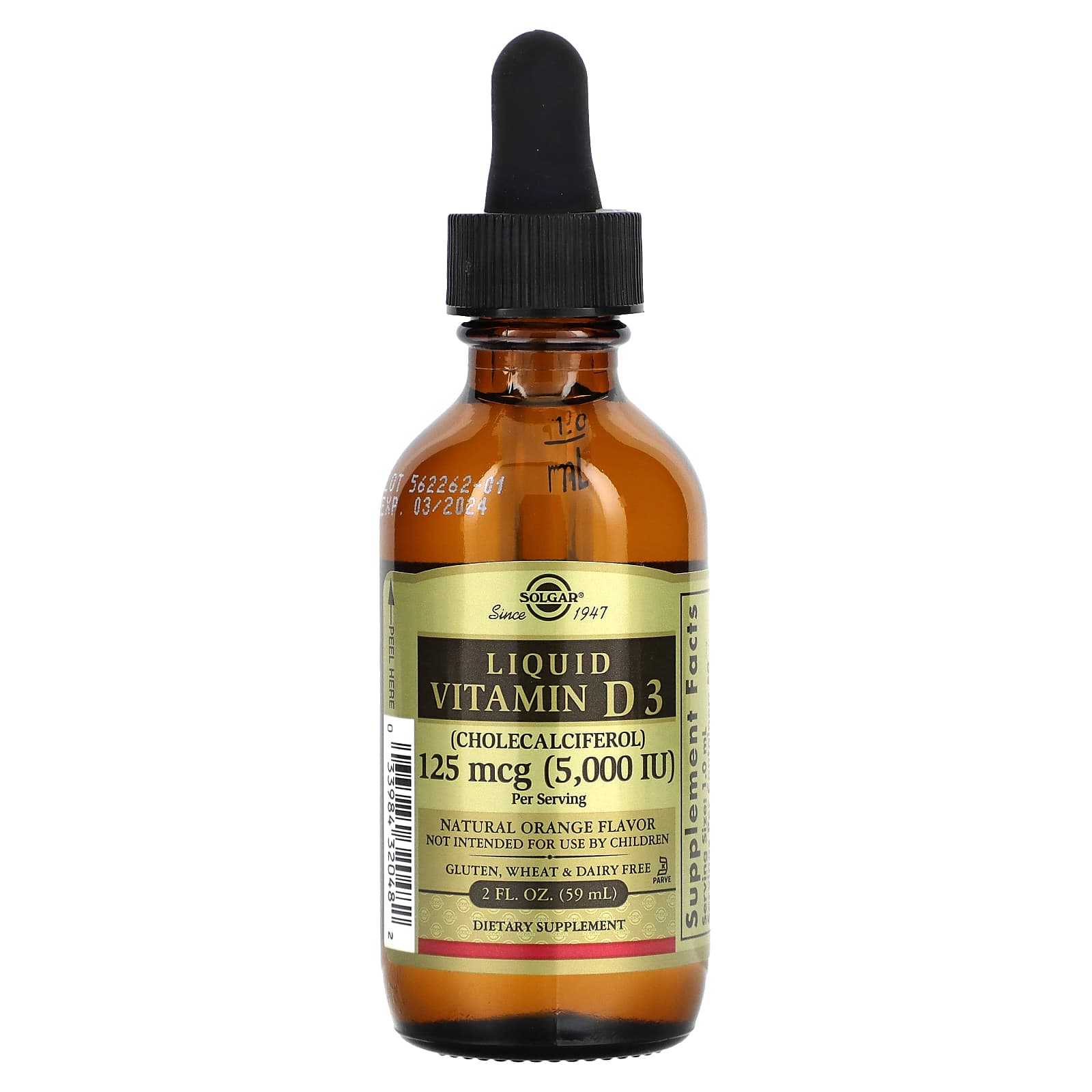 Вітамін D3, Solgar Liquid Vitamin D3, 5000 МО, 59 мл (апельсин)