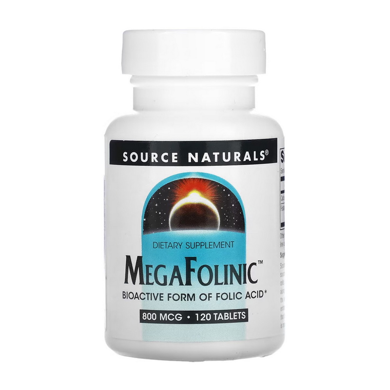 Фолат, Source Naturals Mega Folinic, 800 мкг, 120 таблеток