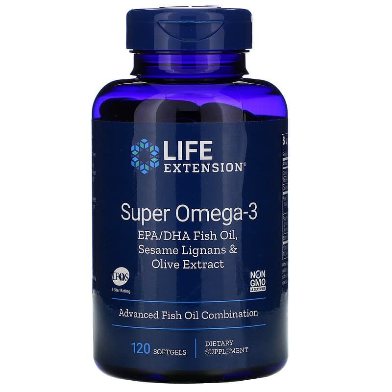 Омега-3 риб'ячий жир з лігнанами кунжуту та екстрактом оливи, Life Extension Super Omega-3 EPA/DHA Fish Oil Sesame Lignans & Olive Extract, 120 м'яких капсул