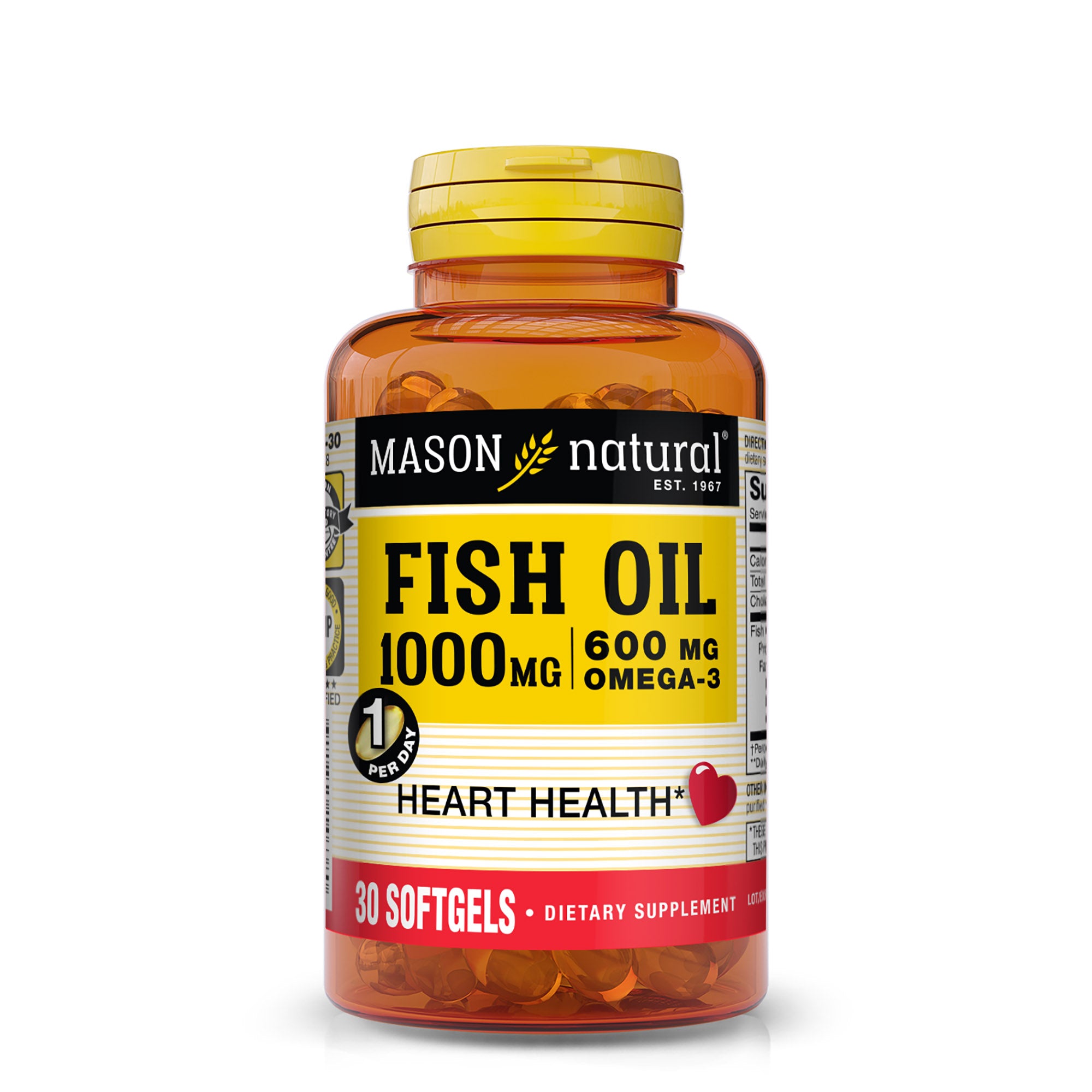 Риб'ячий жир та Омега-3 1000/600мг, Fish Oil & Omega 3, Mason Natural, 30 гелевих капсул