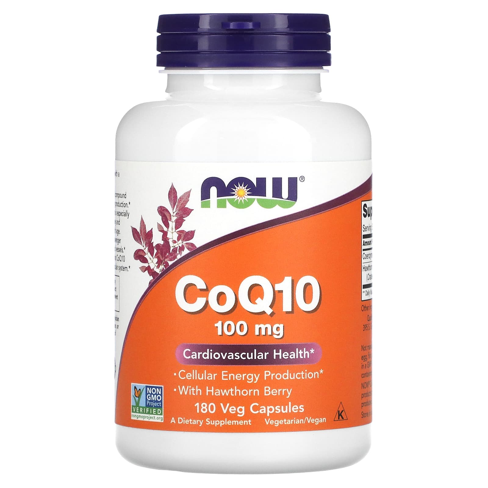 Коензим Q10 з ягодами глоду, Now Foods CoQ10 with Hawthorn Berry 100 mg, 180 веган капсул