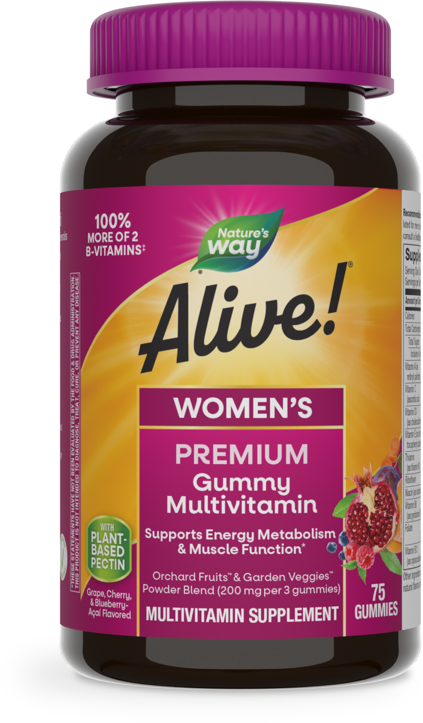 Мультивітаміни для жінок, Nature's Way Alive! Women's Premium Gummy Multivitamin, 75 жувальних цукерок (виноград, вишня, чорниця та асаї)