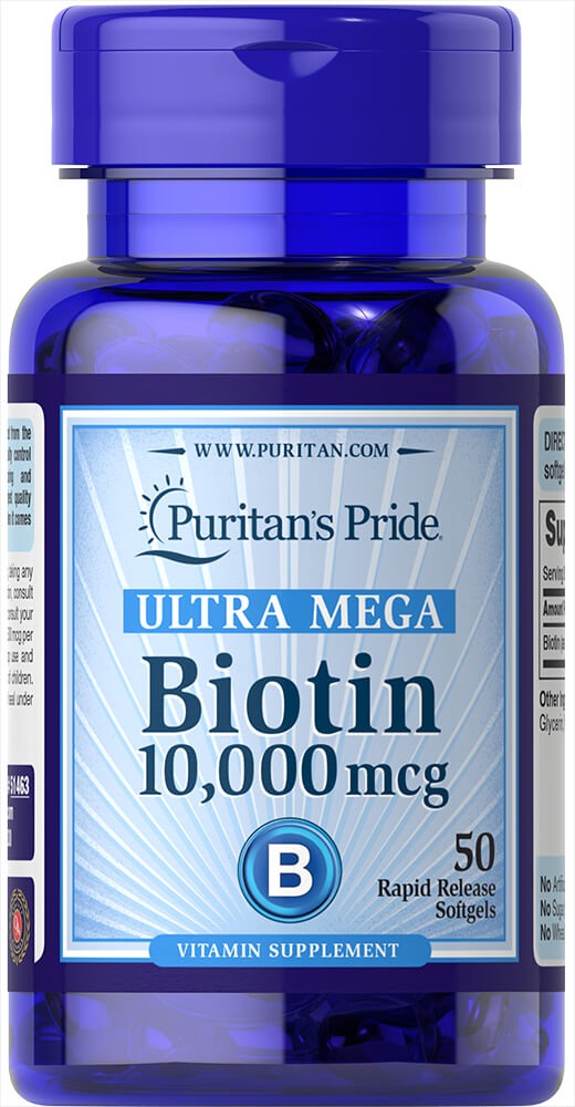 Біотин, Puritan's Pride Biotin 10,000 mcg, 50 м'яких капсул