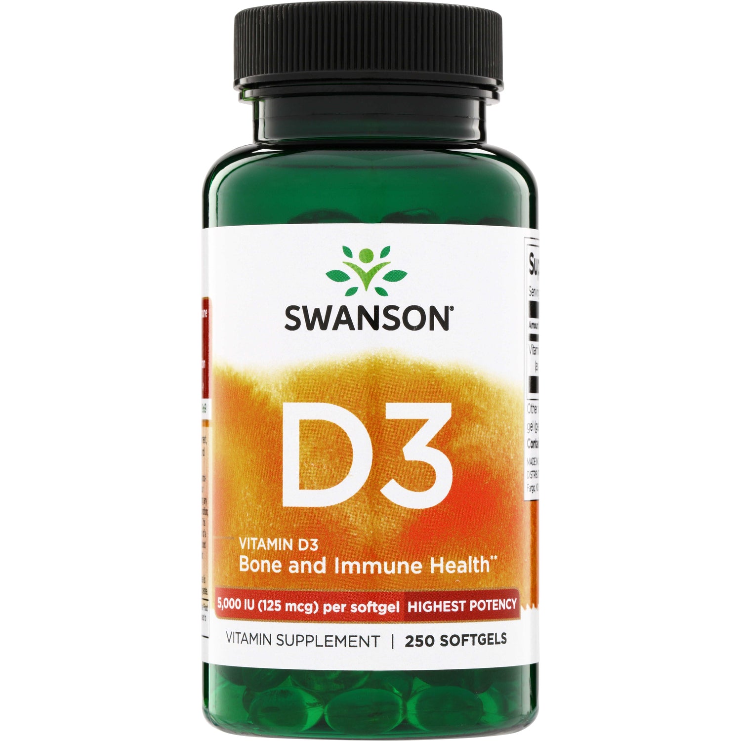 Вітамін D3, Swanson Vitamin D3 Highest Potency, 5000 МО, 250 м'яких капсул