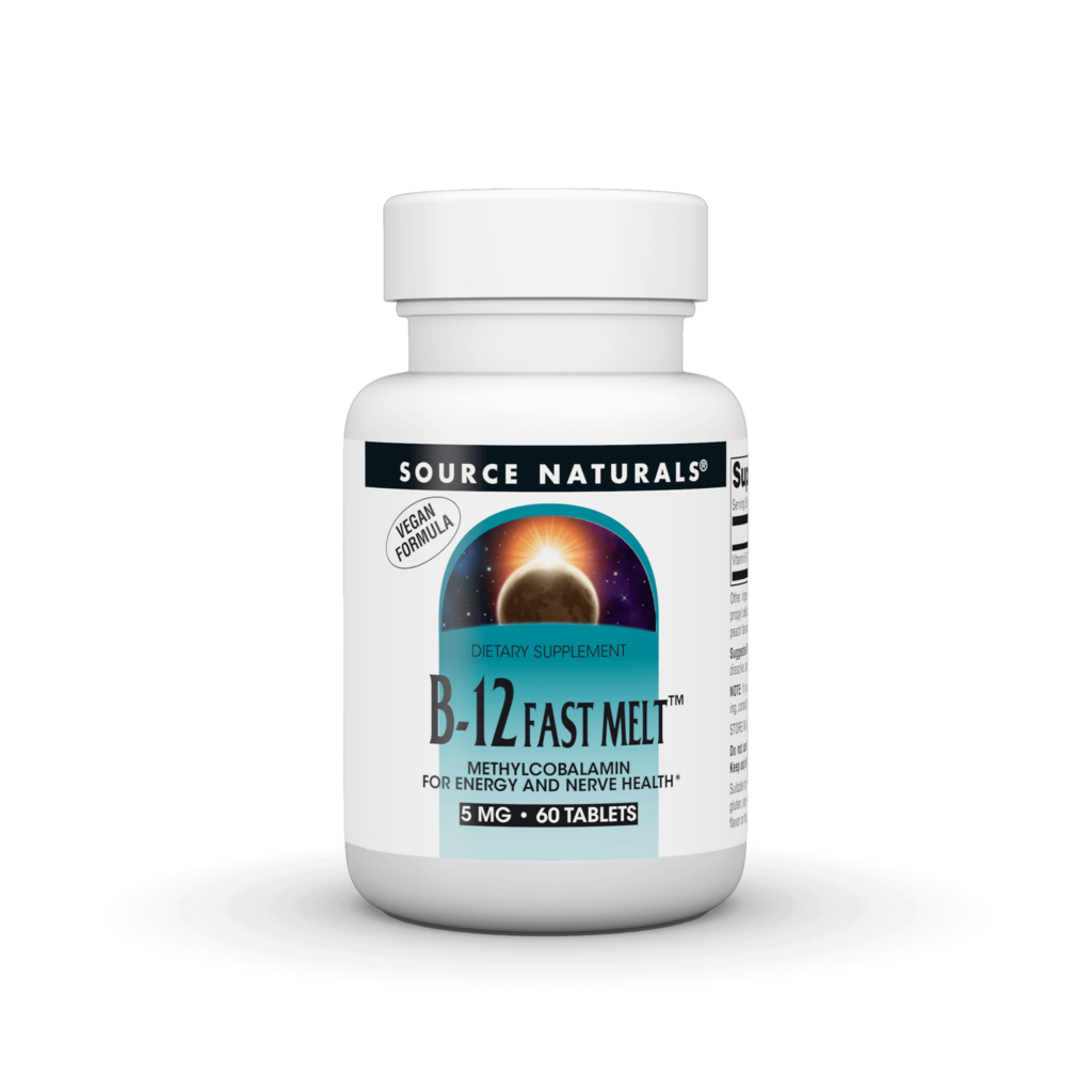 Вітамін B12 метилкобаламін, Source Naturals B-12 Fast Melt, 5000 мкг, 60 таблеток